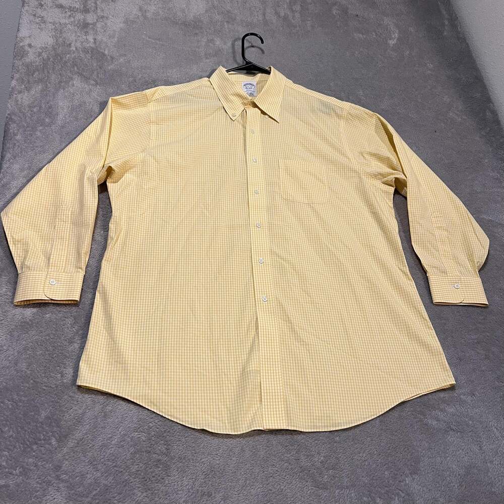 Brooks Brothers Regent Shirt Mens 17 1/2 Yellow Check Non Iron Dress Button Down